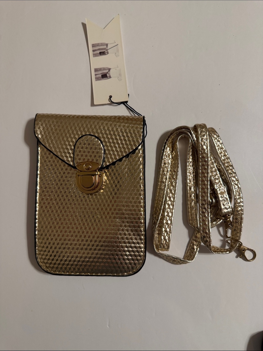 Gold Metallic Crossbody Phone Pouch/Bag with 2 Compartments